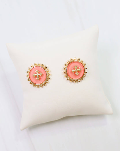 Kempsey Coin Stud Earring Coral