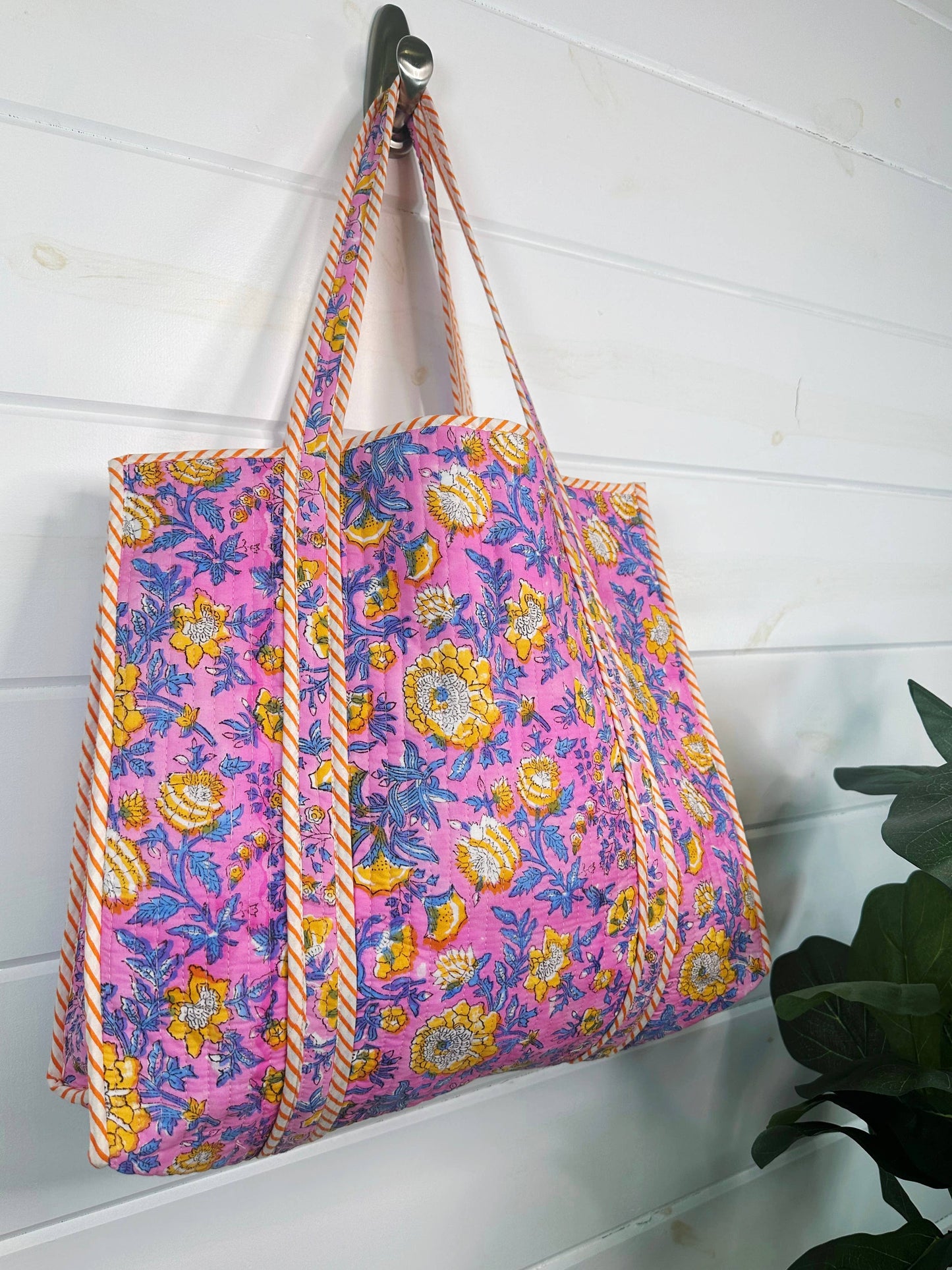 Quilted Pink & Yellow Tote