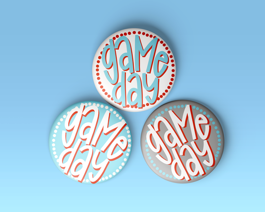 Blue & Red Game Day Polka Dots Buttons | Game Day Pins