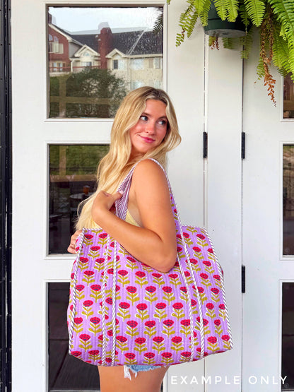Tote Bags Quilted | Large Travel Tote | Pink Red Tiger Print