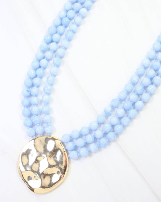 Kori Beaded Layered Necklace with Pendant Blue
