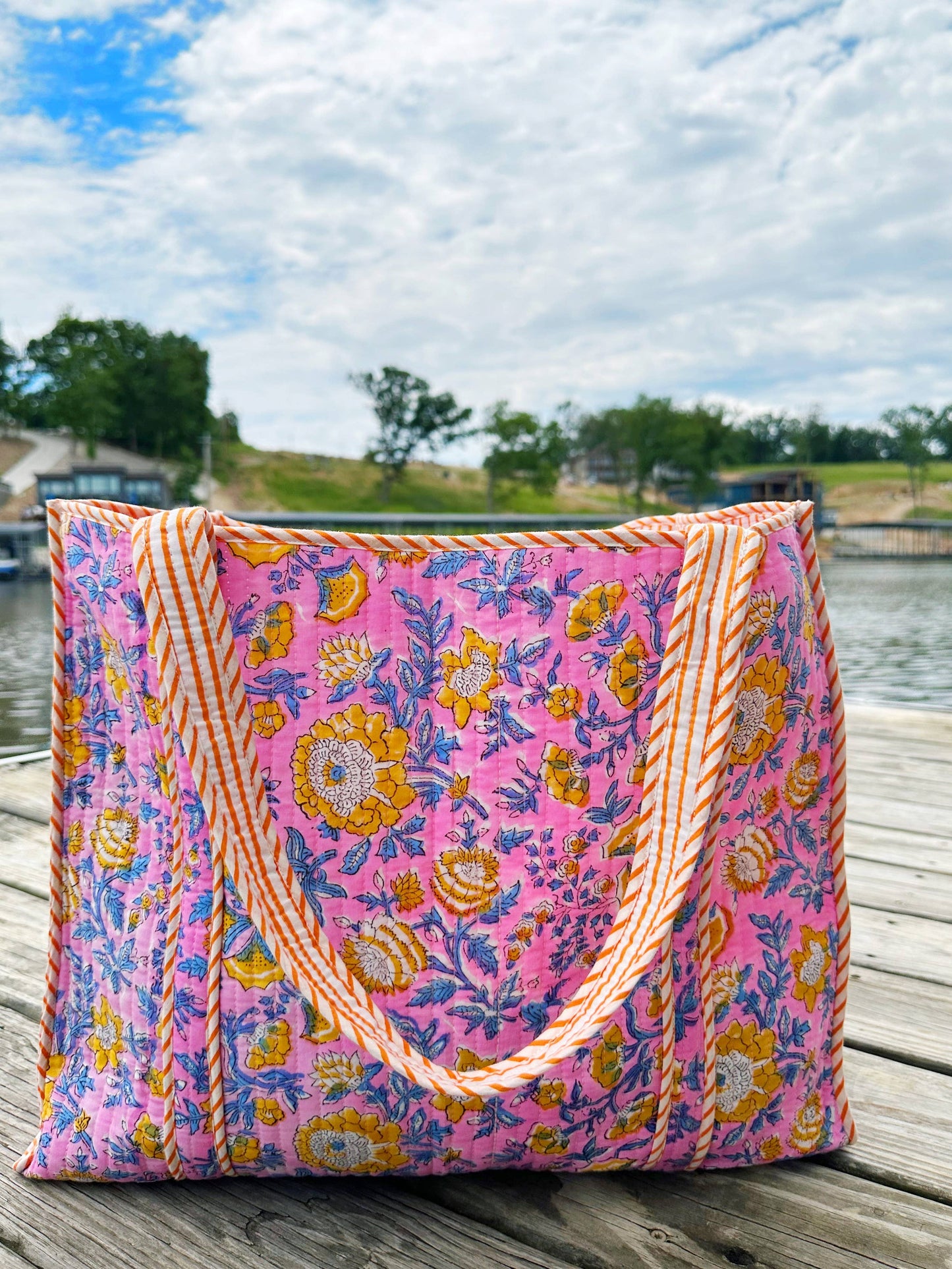 Quilted Pink & Yellow Tote