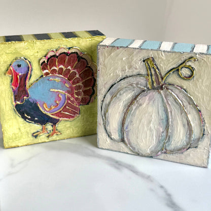 Thanksgiving Turkey Textured Handpainted Wood Block Art