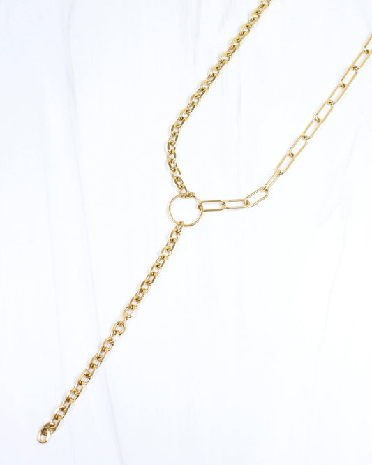 Corina Asymmetric Link Y Necklace WP Gold