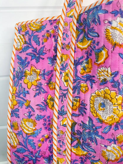 Quilted Pink & Yellow Tote