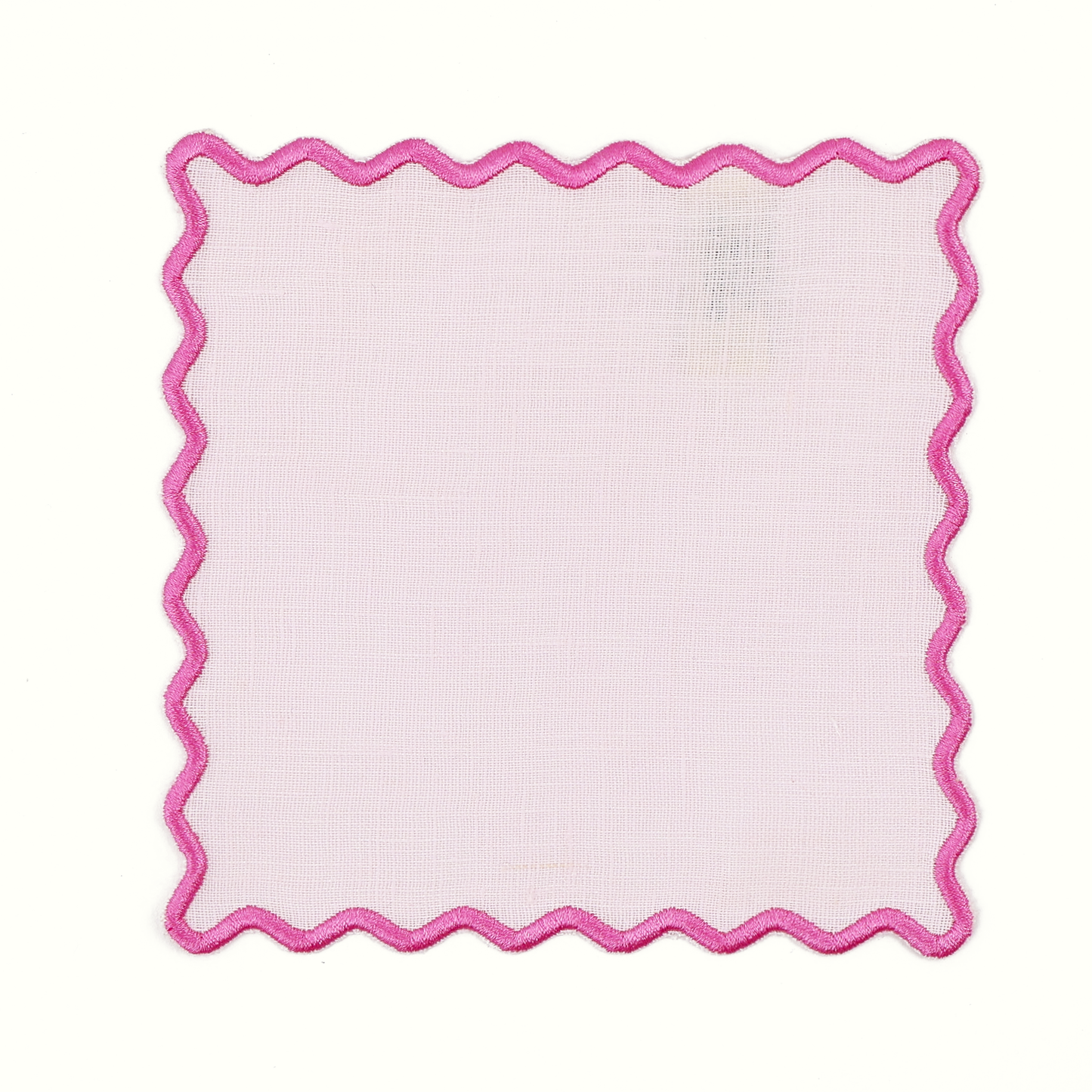 Scalloped Pink Linen Cocktail Napkins - Set of 4