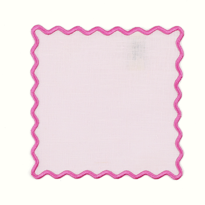 Scalloped Pink Linen Cocktail Napkins - Set of 4