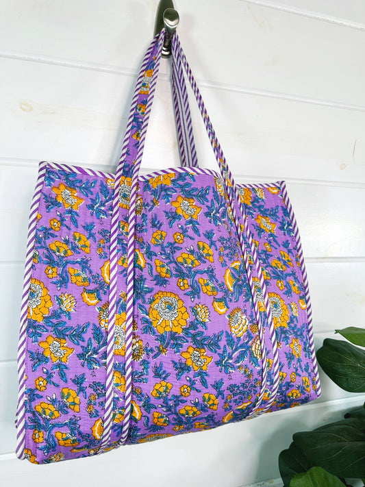 Quilted Purple & Yellow Tote