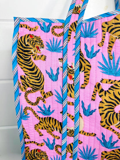 Hot Pink & Blue Tiger Tote