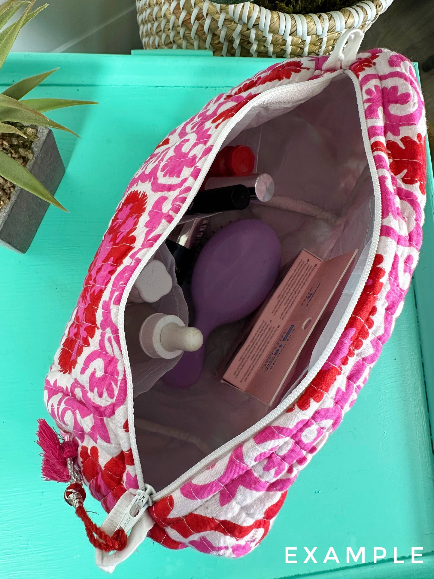 Quilted Makeup Bags | Cosmetics Bag | Pink Red Tiger Print