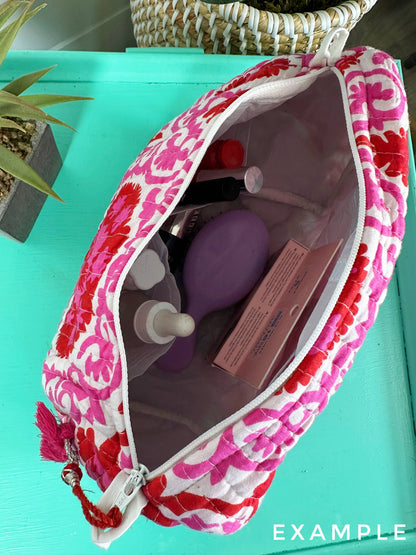 Quilted Makeup Bags | Cosmetics Bag | Pink Red Tiger Print