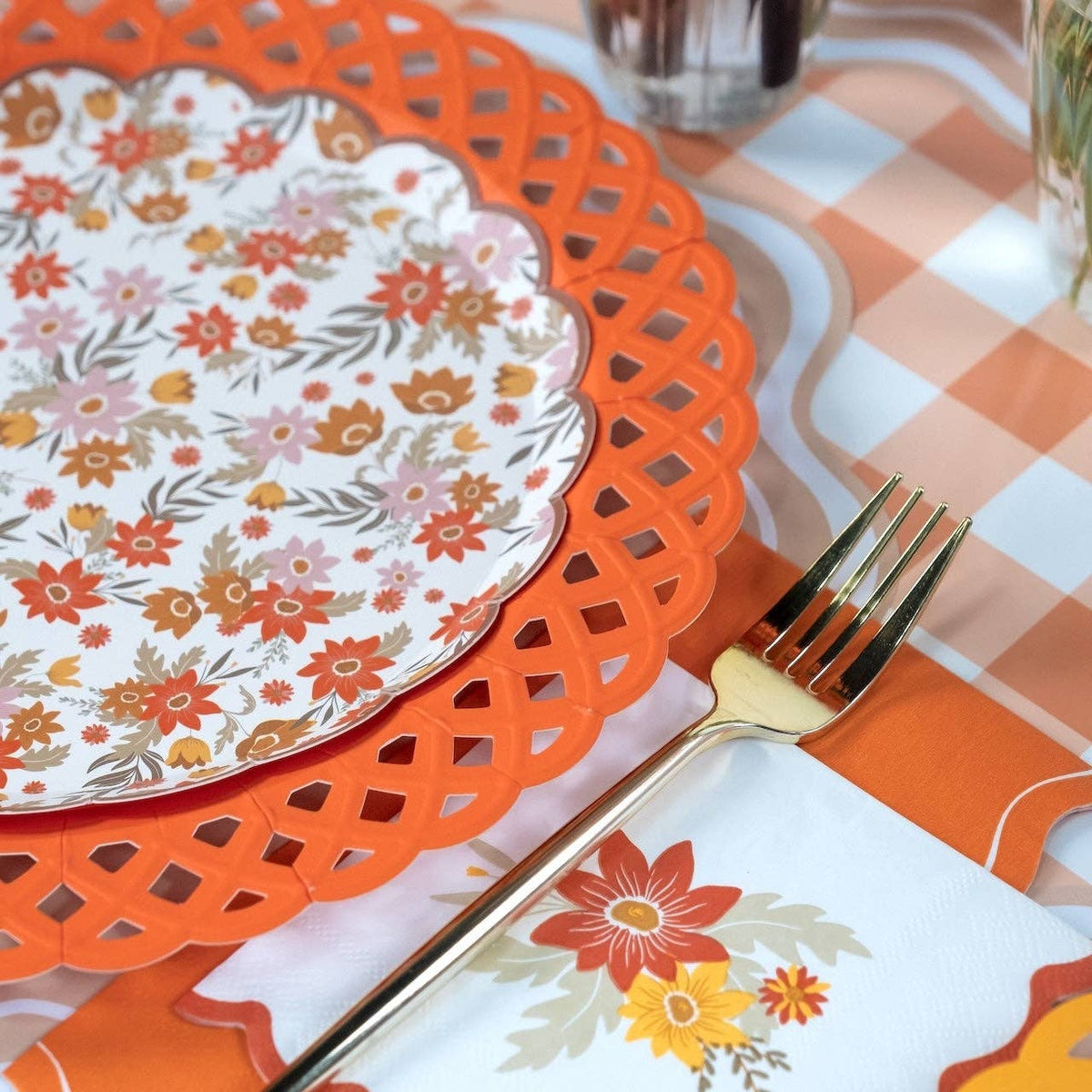 Orange Basketweave Dinner Plates
