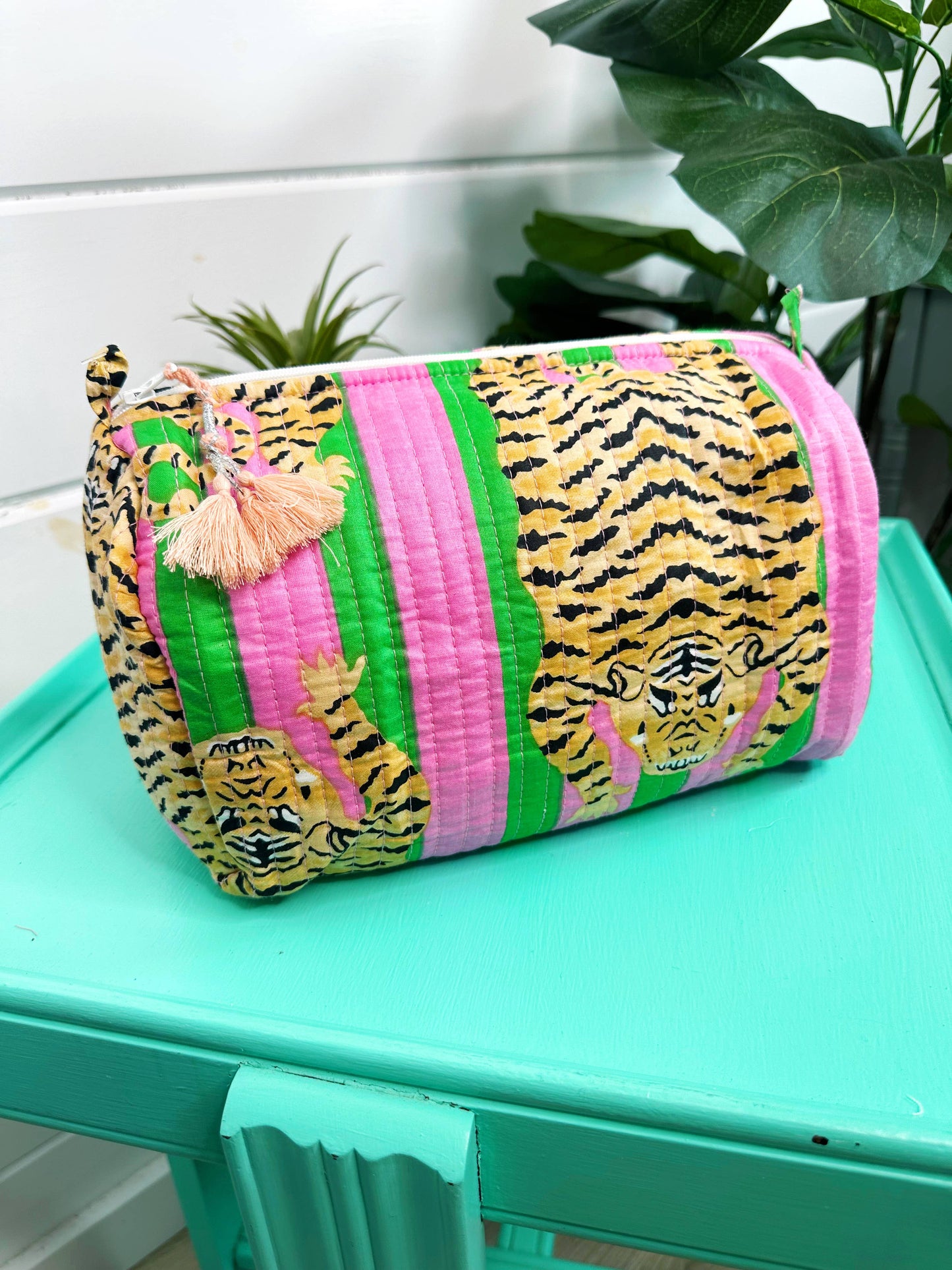 Pink & Green Tiger- Makeup Bag