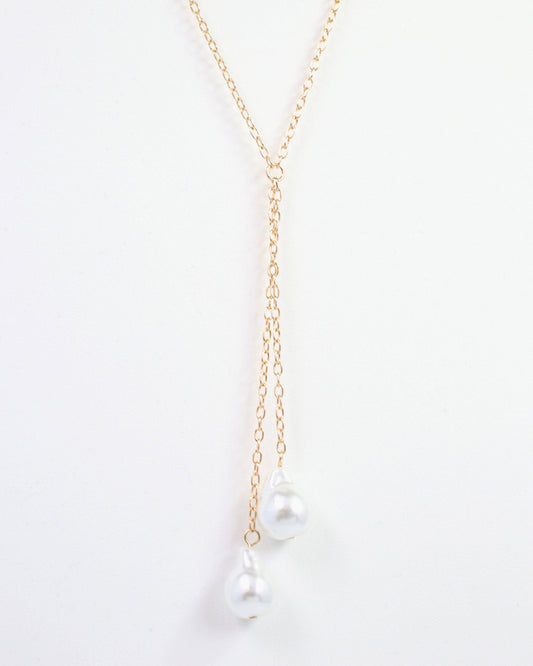 Ashmore Baroque Pearl Y Necklace Gold