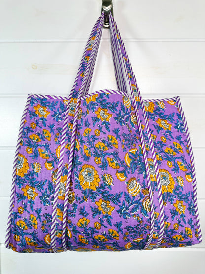 Quilted Purple & Yellow Tote