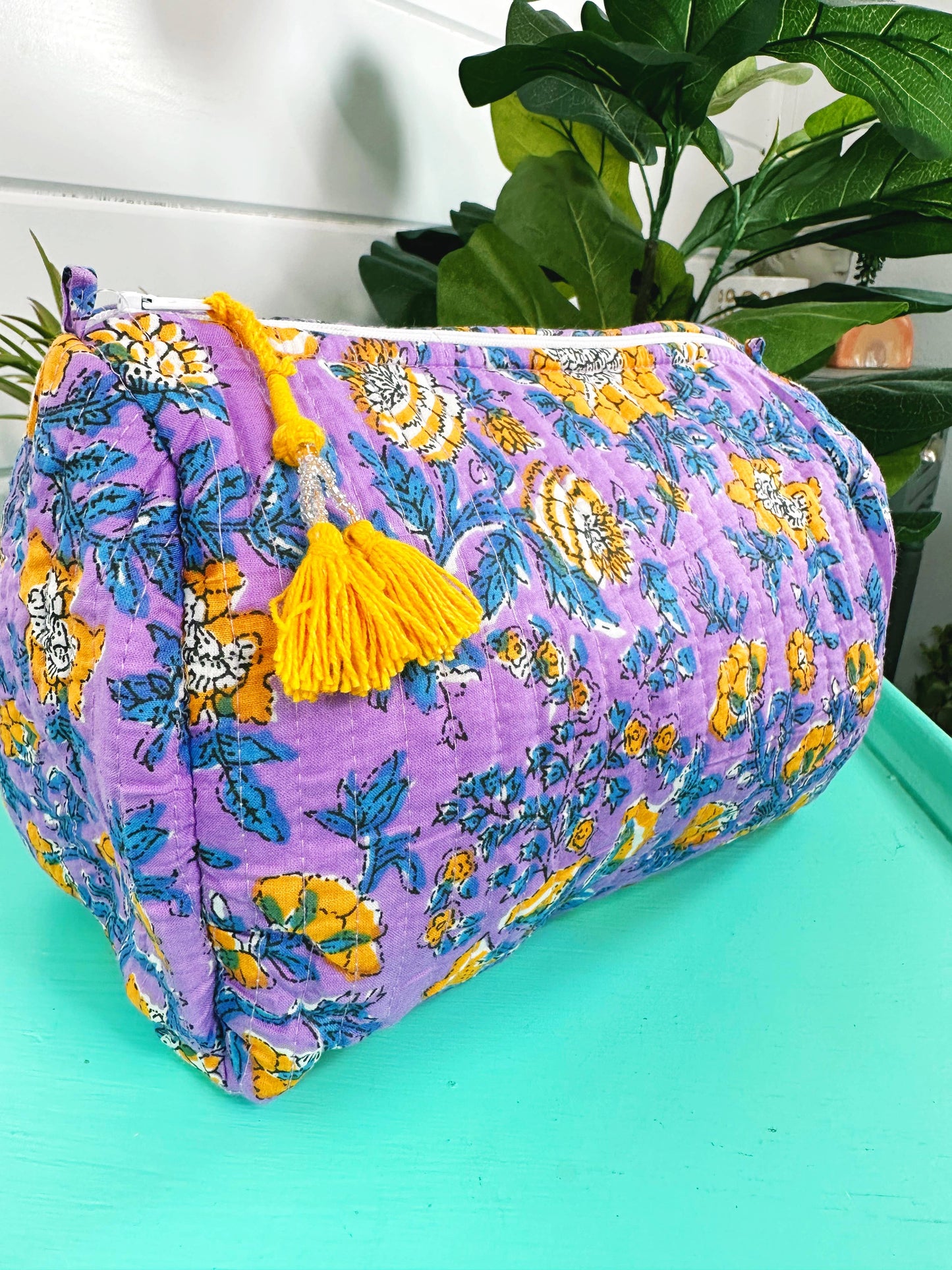 Quilted Purple & Yellow Makeup Bag
