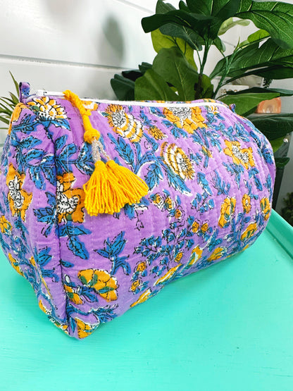 Quilted Purple & Yellow Makeup Bag