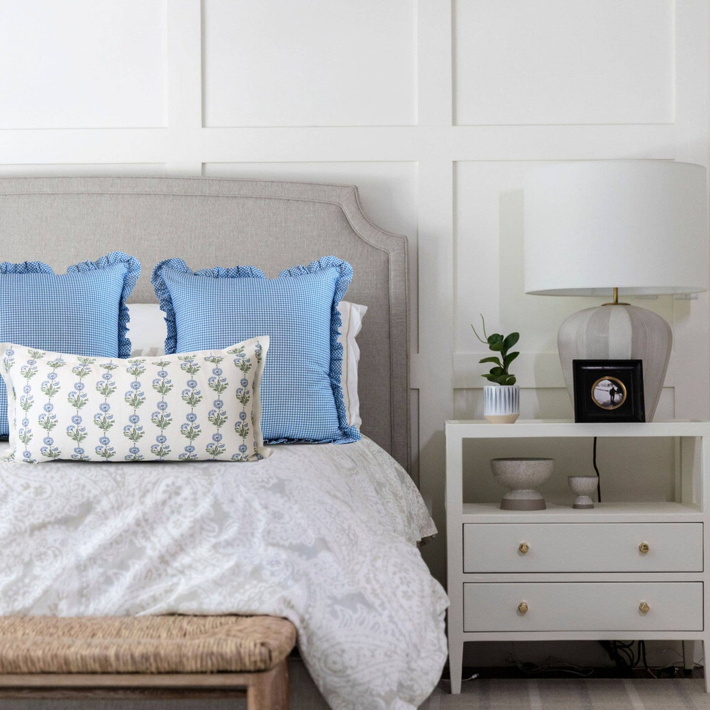 Amalthea Blue Linen Lumbar Pillow