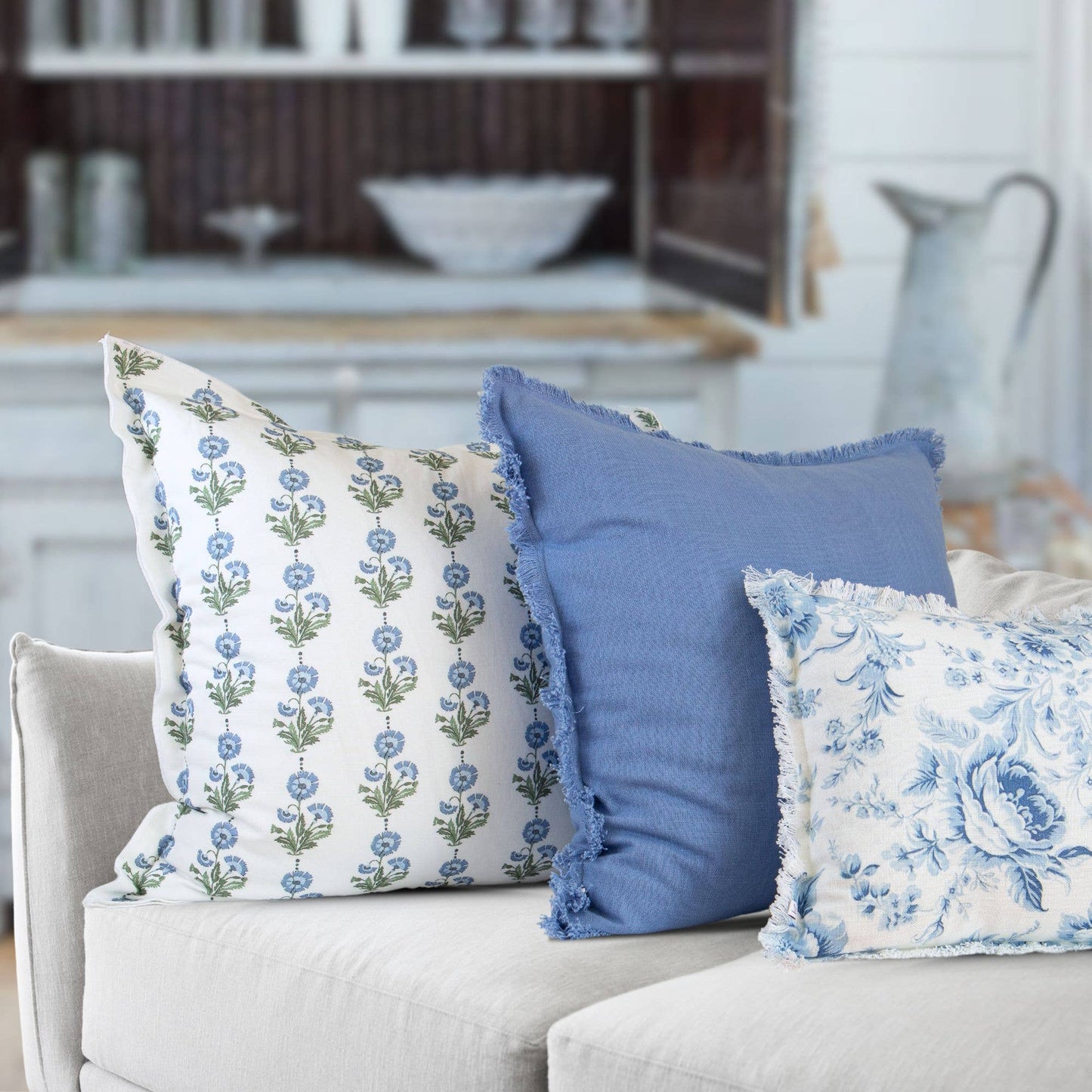Amalthea Blue Linen Square Pillow