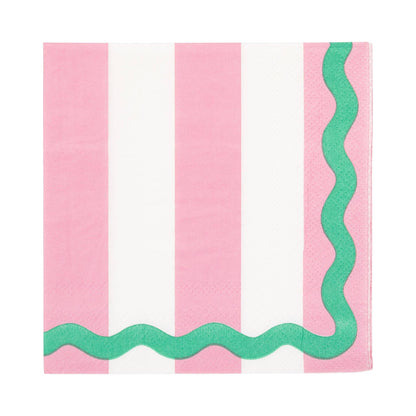 Pink & Green Stripes Cocktail Napkin