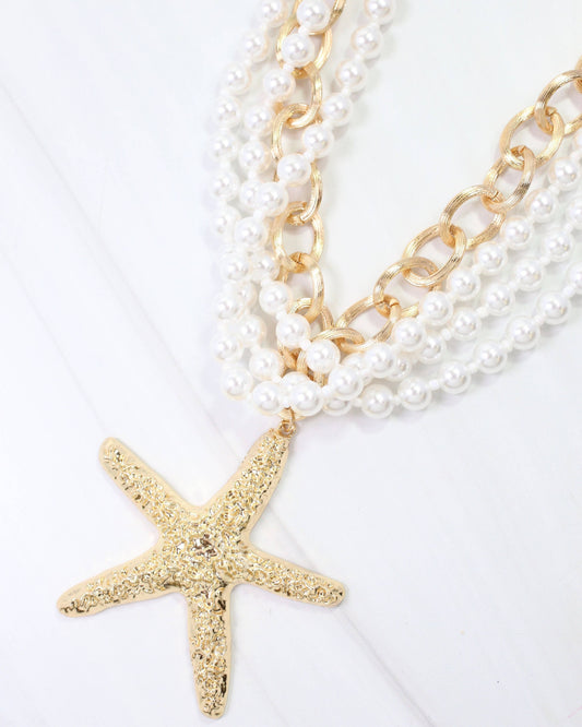 Castine Pearl Starfish Layered Necklace Gold