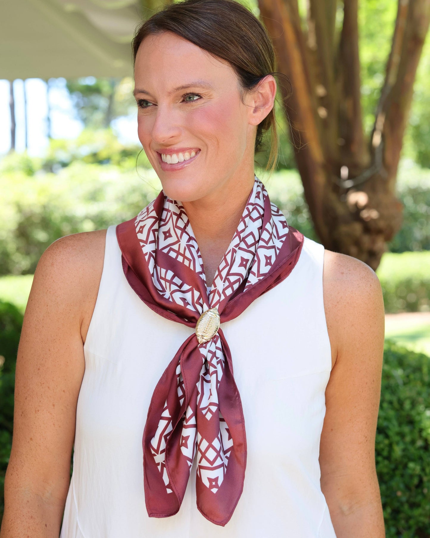 Langston Geometric Scarf Medium Maroon White