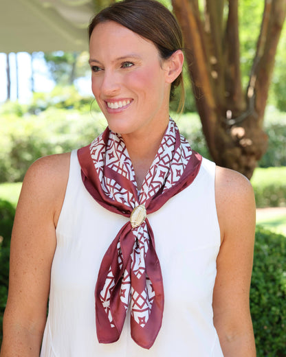 Langston Geometric Scarf Medium Maroon White