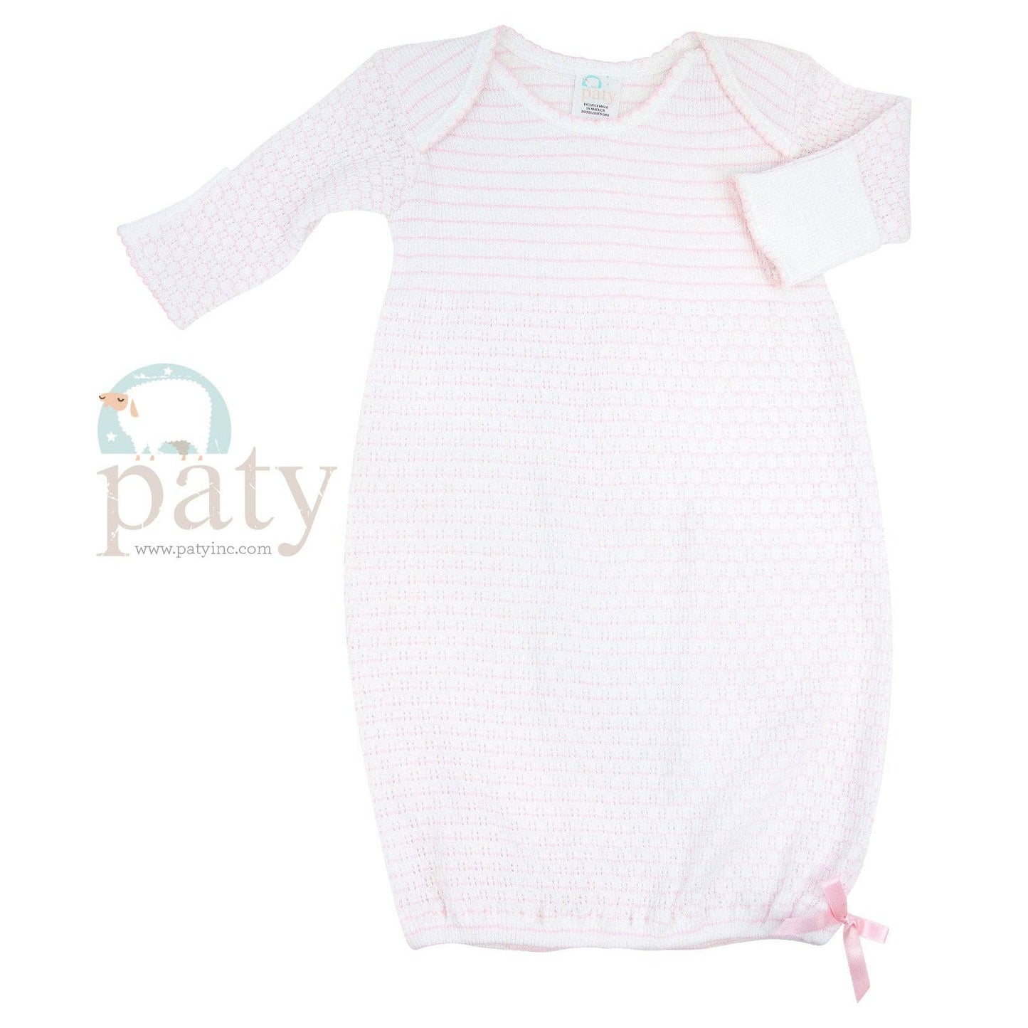Paty Knit Overlap Shoulder Gown, (Pinstripe)