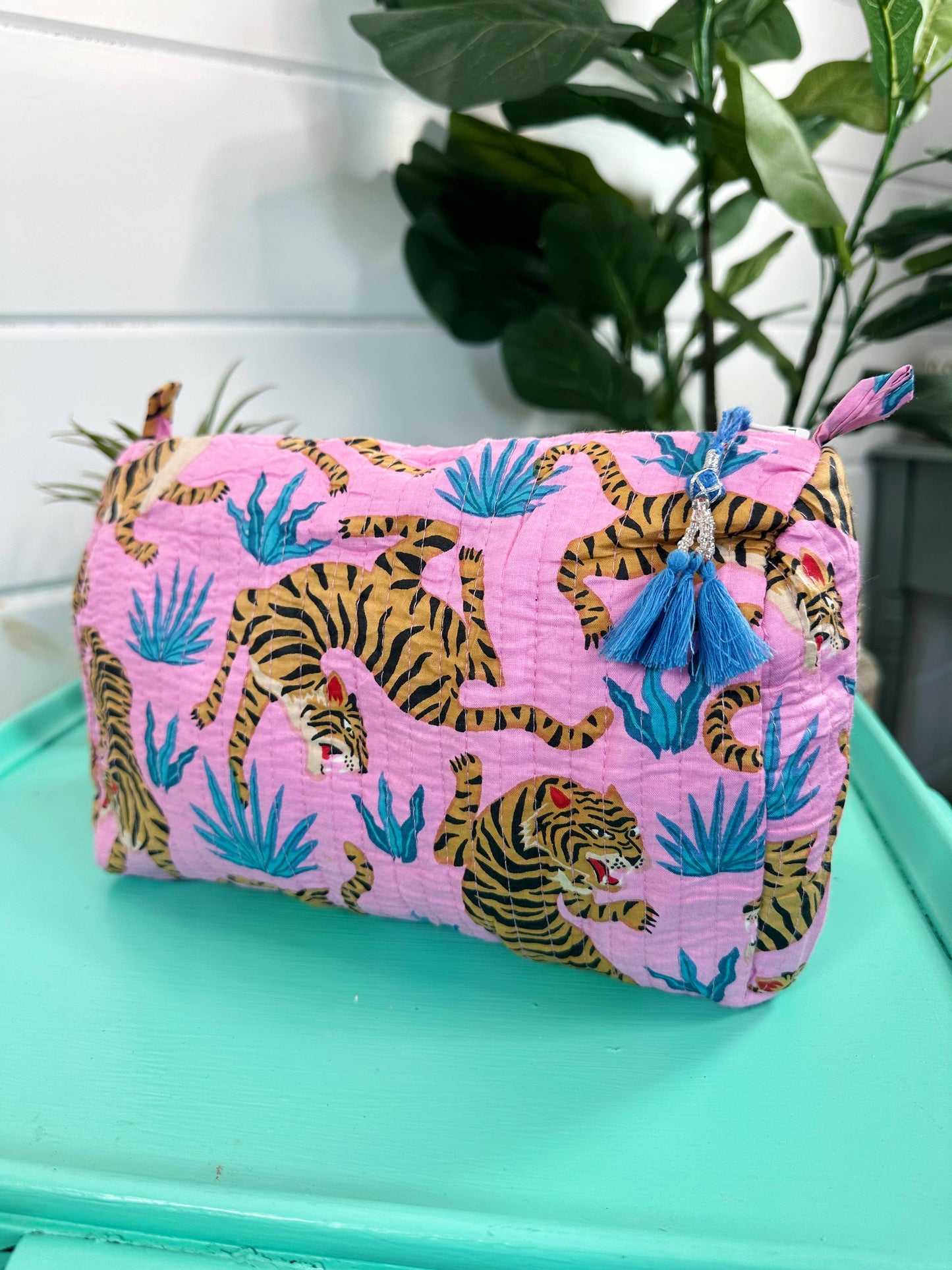 Pink & Blue Tiger- Makeup Bag