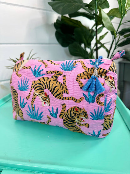 Pink & Blue Tiger- Makeup Bag