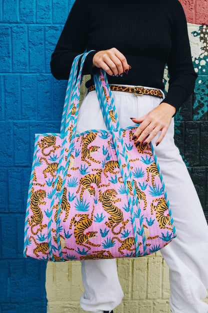 Hot Pink & Blue Tiger Tote