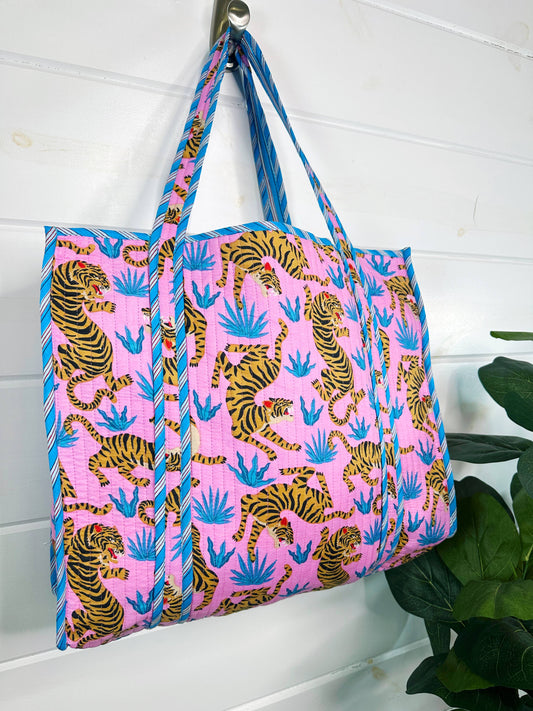 Hot Pink & Blue Tiger Tote