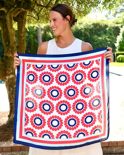 Lucy Floral Scarf Medium Red Navy