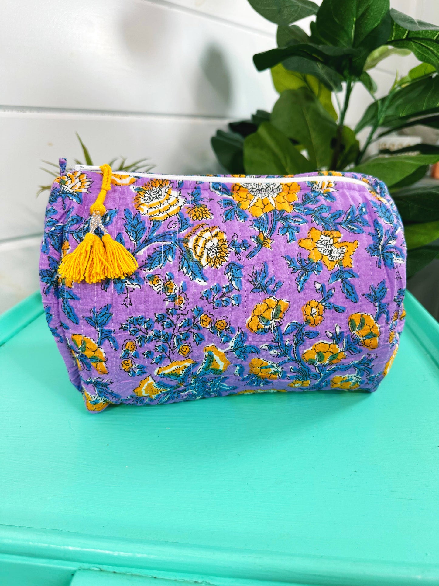 Quilted Purple & Yellow Makeup Bag
