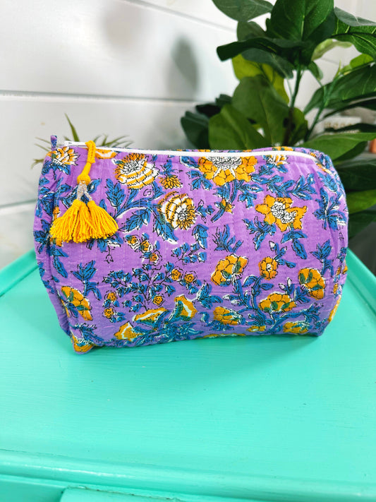 Quilted Purple & Yellow Makeup Bag