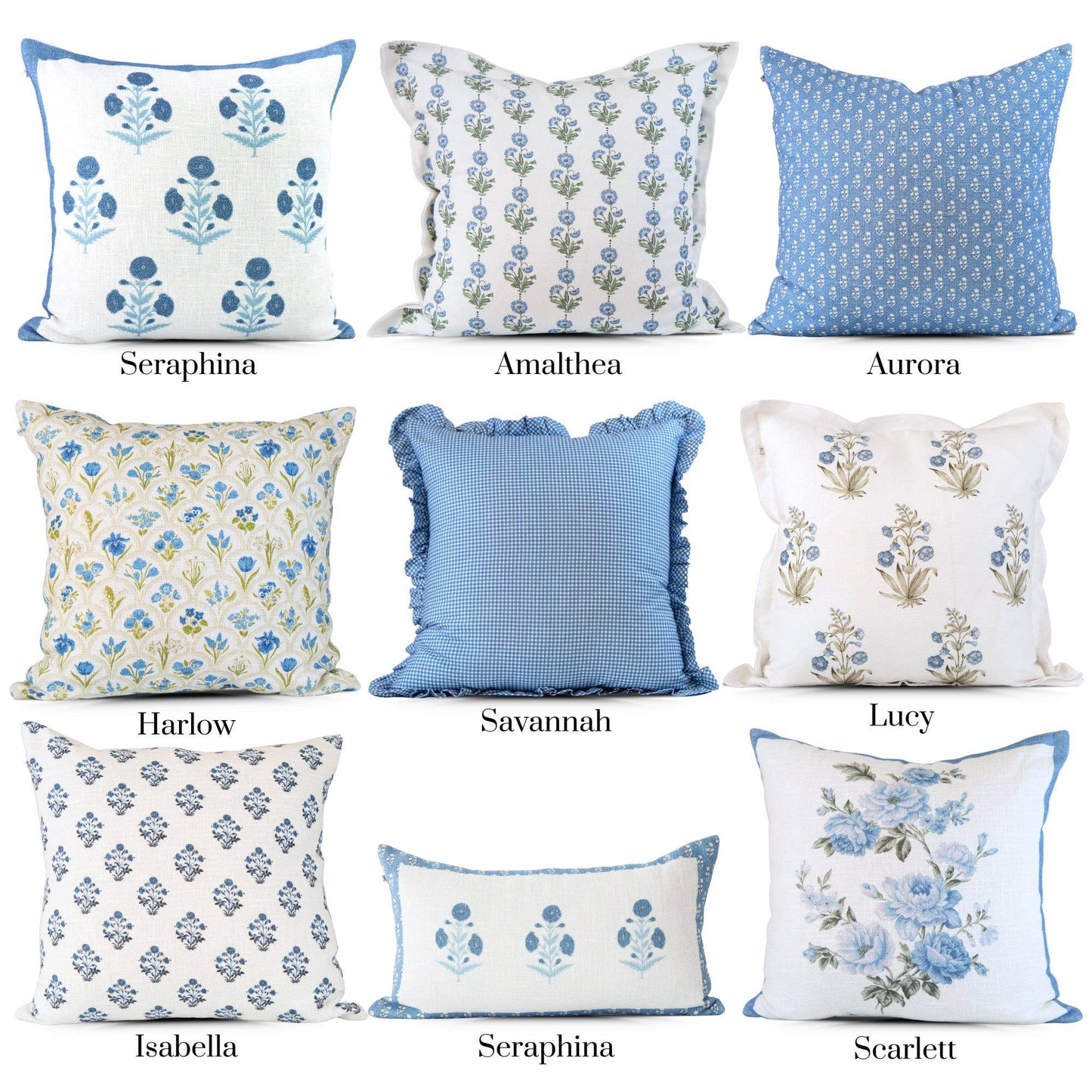 Harlow Blue Floral Garden Pillow