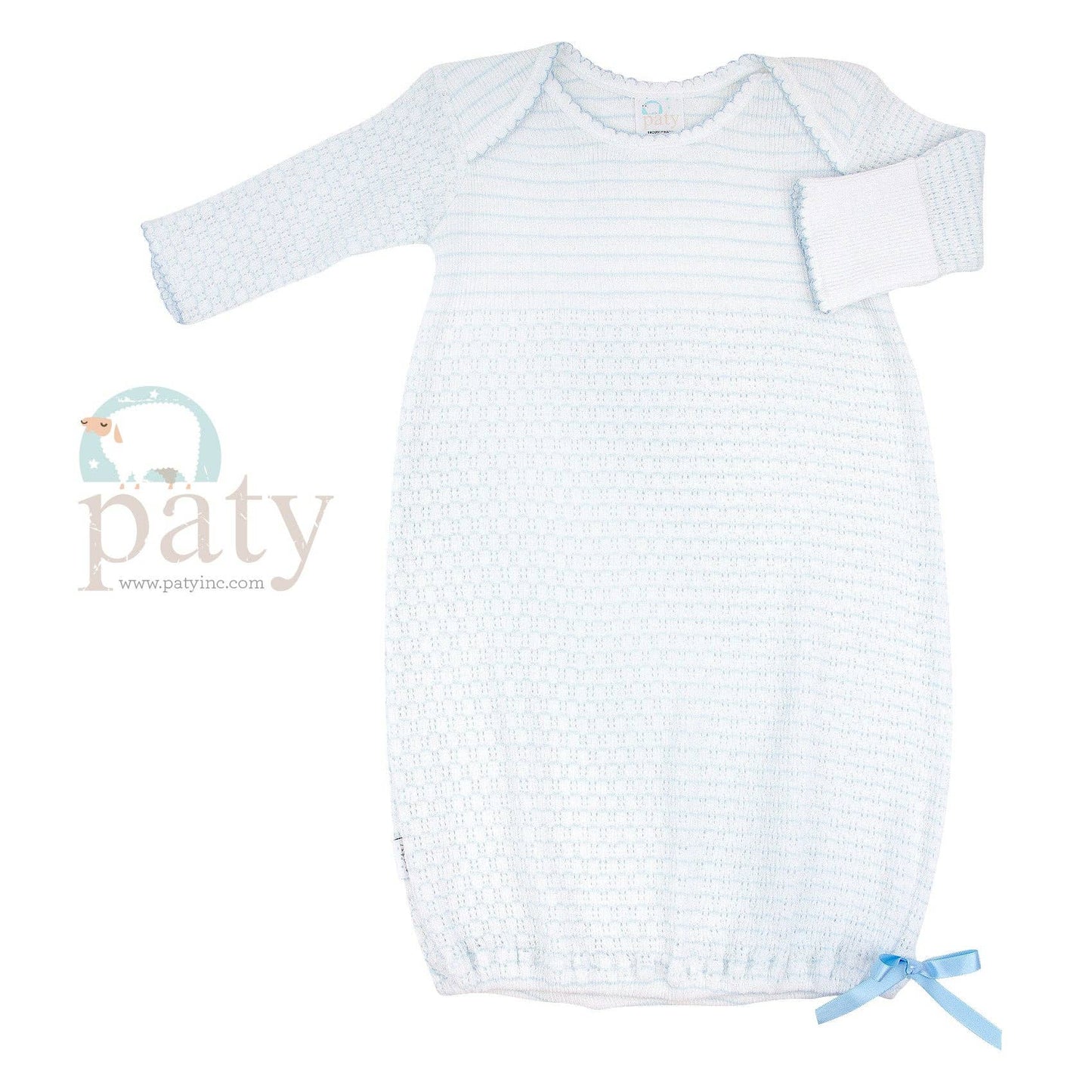 Paty Knit Overlap Shoulder Gown, (Pinstripe)