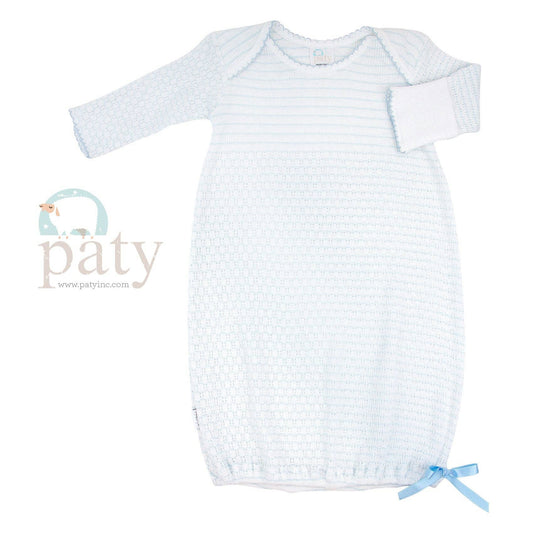 Paty Knit Overlap Shoulder Gown, (Pinstripe)