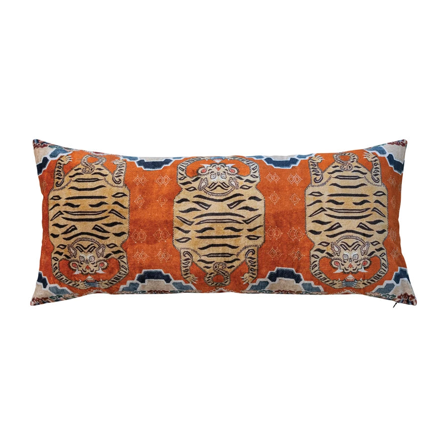 Triple Tiger Velvet Lumbar Pillow