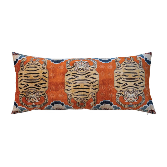 Triple Tiger Velvet Lumbar Pillow