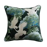 18" Cotton Velvet Pillow with Cranes & Piping