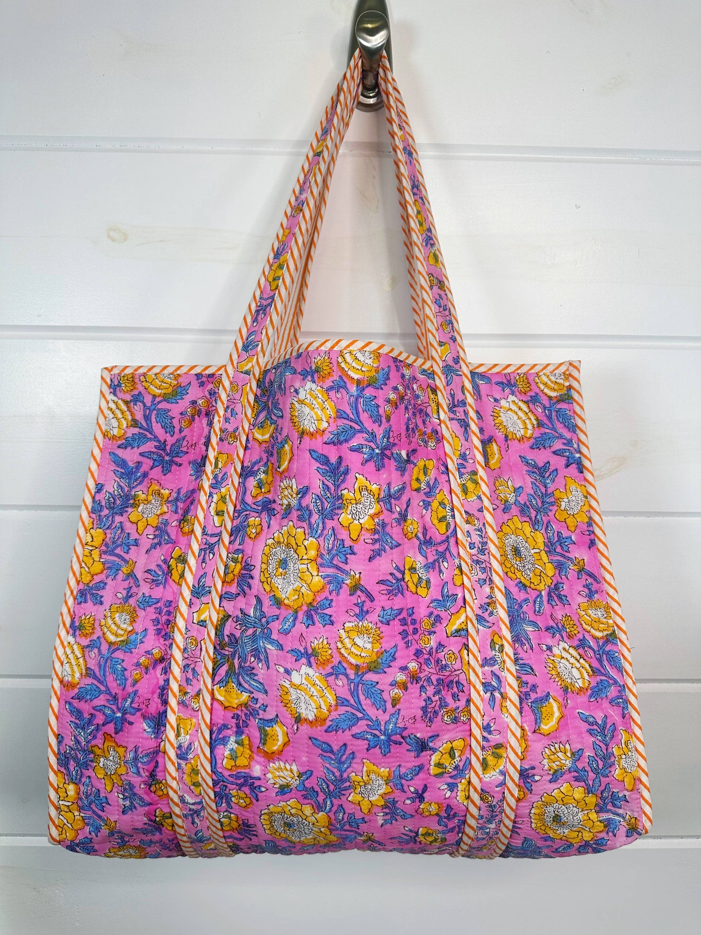 Quilted Pink & Yellow Tote
