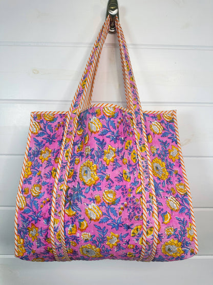 Quilted Pink & Yellow Tote