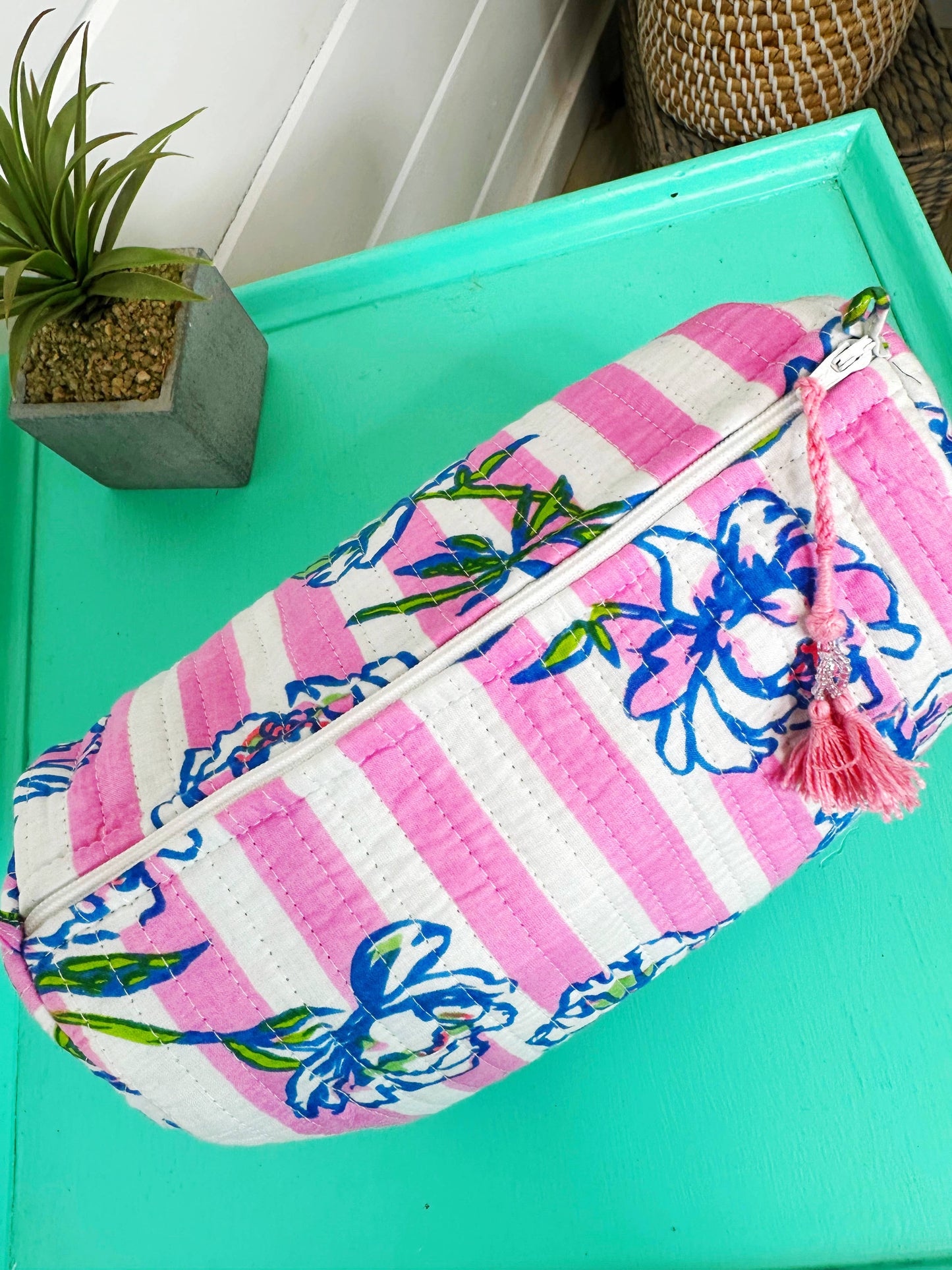 Peony Pink Stripe- Makeup Bag