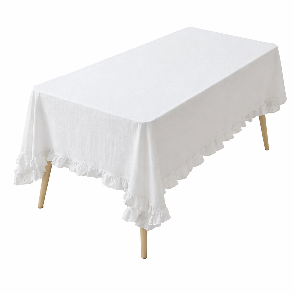 White French Ruffled Cotton Tablecloth