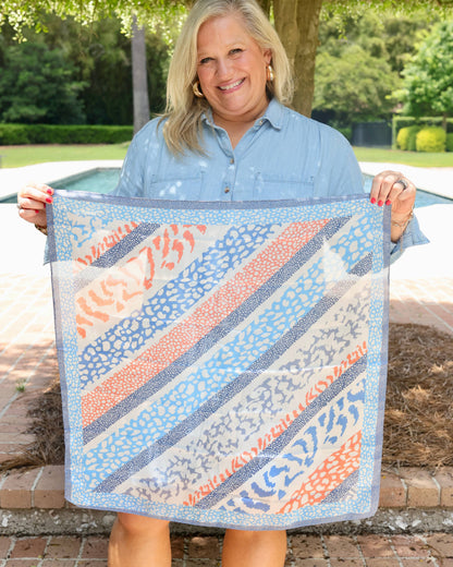Mara Animal Print Scarf Blue Orange