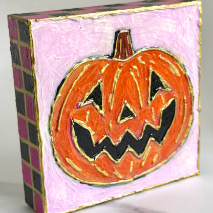 Halloween Jack o Lantern Pumpkin Textured Handpainted Wood B