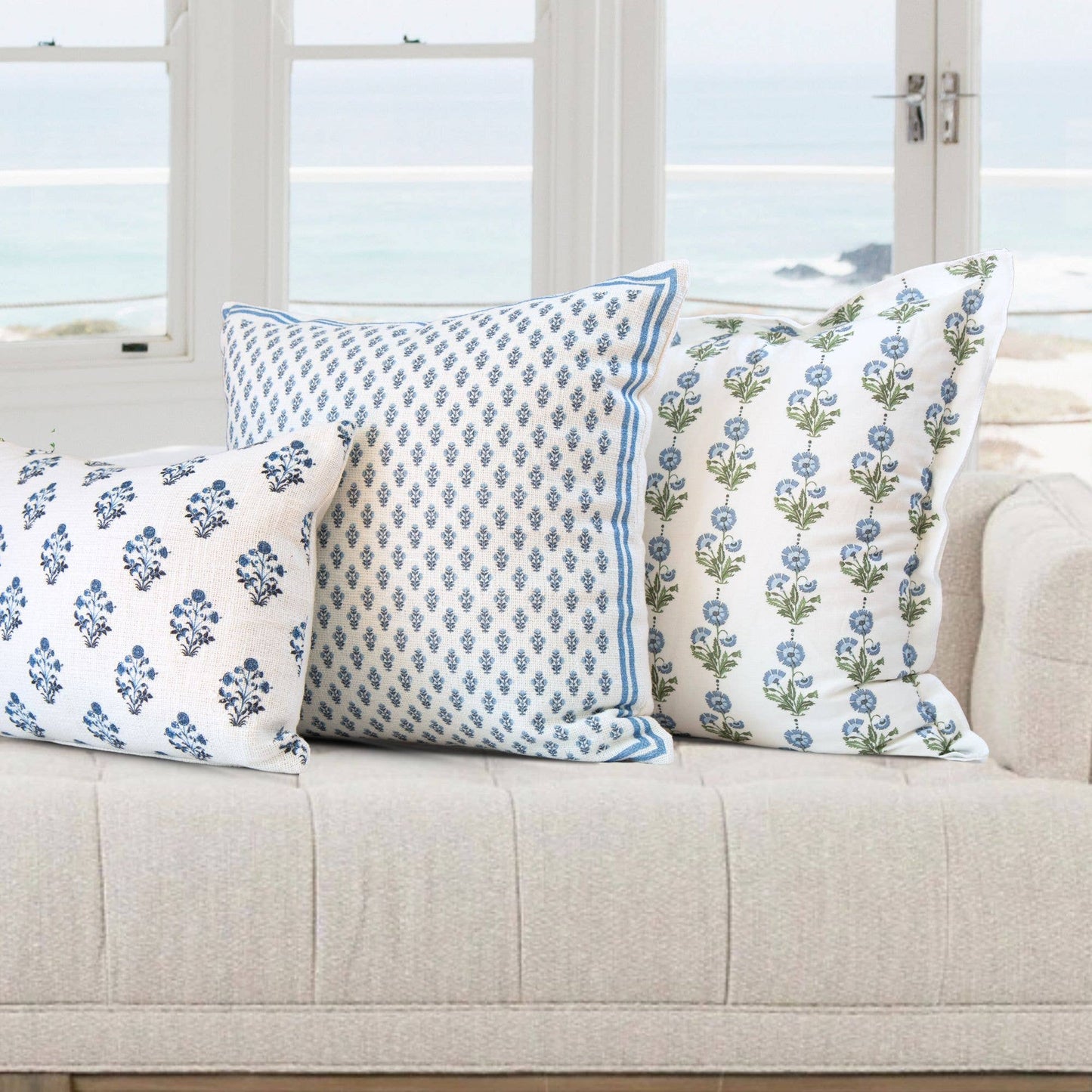 Celeste Mughal Flower Pillow- Blue