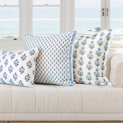 Celeste Mughal Flower Pillow- Blue