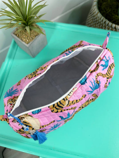Pink & Blue Tiger- Makeup Bag